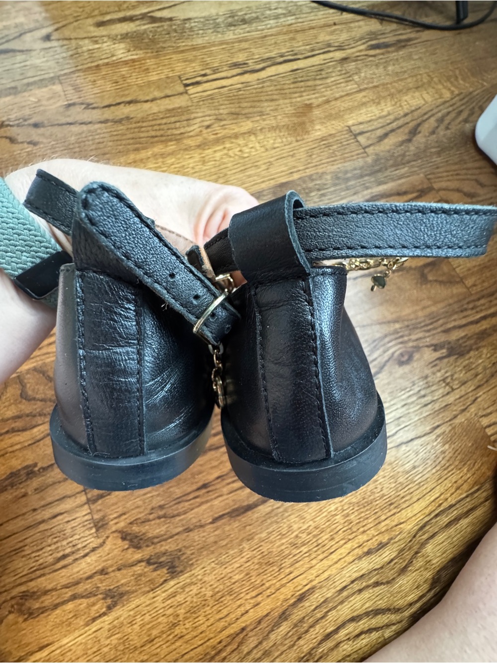 Free People Mystic Treasures Black Leather Charm Ankle Strap Ballet Flats Sz 7 - Picture 7 of 10